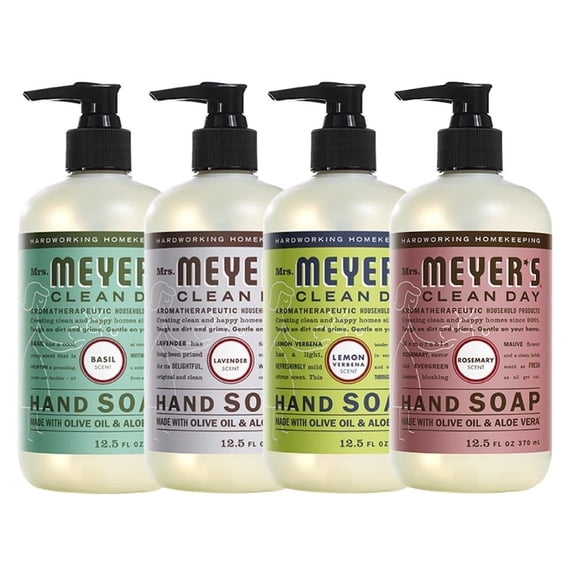 Liquid Hand Soap, Cruelty Free and Biodegradable Formula, 1 Pack Basil, 1 Pack Lavender, 1 Pack Lemon Verbena, 1 Pack Rosemary, 12.5 OZ each
