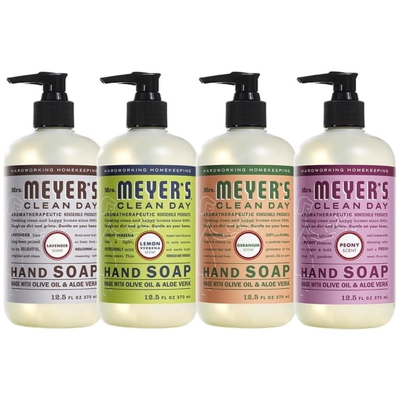 Liquid Hand Soap, Cruelty Free and Biodegradable Formula, 1 Pack Lavender, 1 Pack Lemon Verbena, 1 Pack Geranium, 1 Pack Peony, 12.5 OZ each