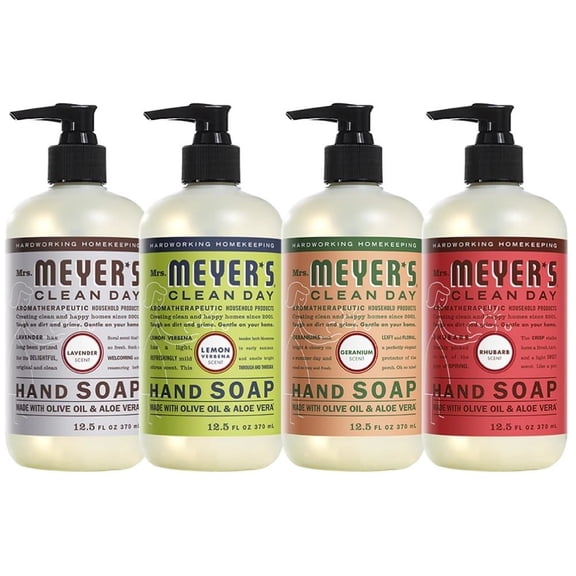 Liquid Hand Soap, Cruelty Free and Biodegradable Formula, 1 Pack Lavender, 1 Pack Lemon Verbena, 1 Pack Geranium, 1 Pack Rhubarb, 12.5 OZ each