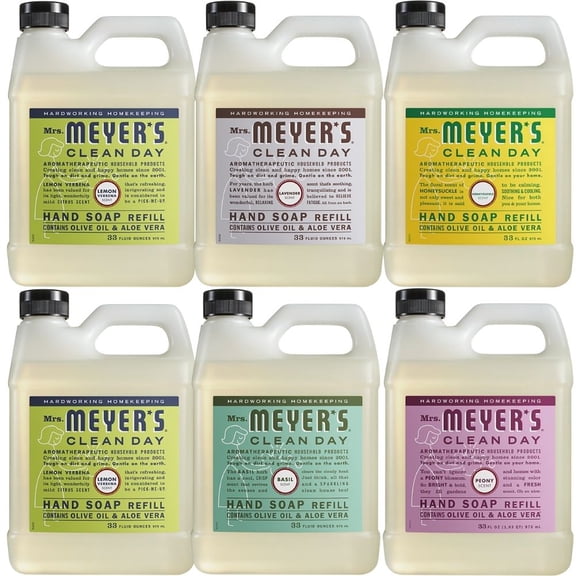 Liquid Hand Soap Refill, 2 Packs Lemon Verbena, 1 Pack Lavender, 1 Pack Basil, 1 Pack Honey Suckle, 1 Pack Peony, 33 OZ each