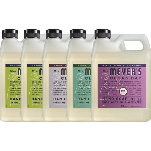 Liquid Hand Soap Refill, 2 Packs Lemon Verbena, 1 Pack Lavender, 1 Pack Basil, 1 Pack Plumberry, 33 OZ each