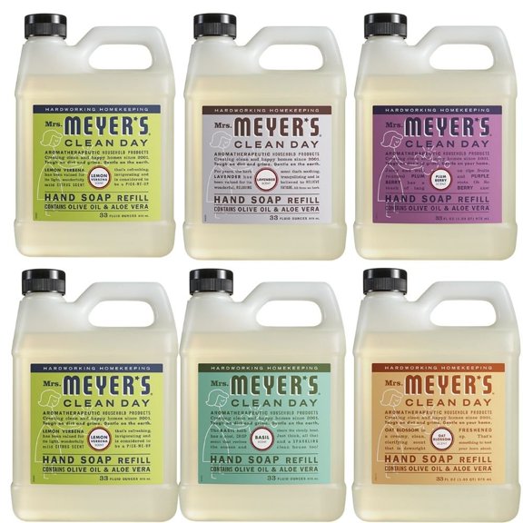 Liquid Hand Soap Refill, 2 Packs Lemon Verbena, 1 Pack Lavender, 1 Pack Basil, 1 Pack Plumbery, 1 Pack Oat Blossom, 33 OZ each