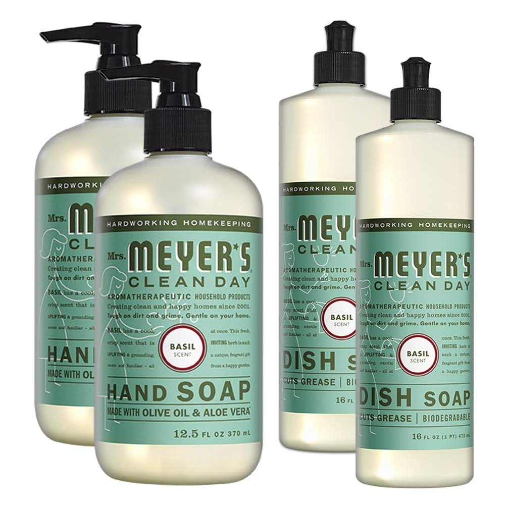 Liquid Hand Soap and Liquid Dish Soap Combo 2 Packs Liquid Hand Soap 12.5 Fl oz & 2 Packs Dish Soap 16 Fl oz, Basil Scent