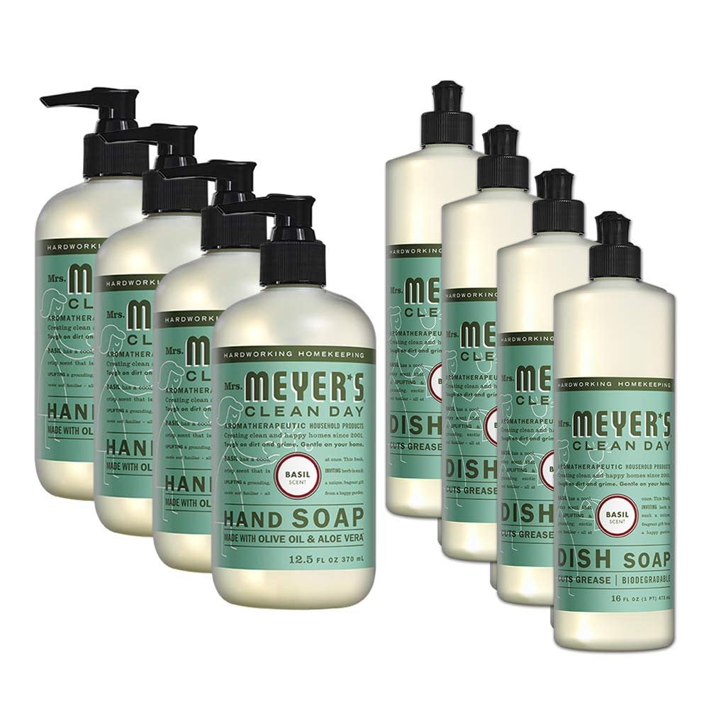 Liquid Hand Soap and Liquid Dish Soap Combo 4 Packs Liquid Hand Soap 12.5 Fl oz & 4 Packs Dish Soap 16 Fl oz, Basil Scent
