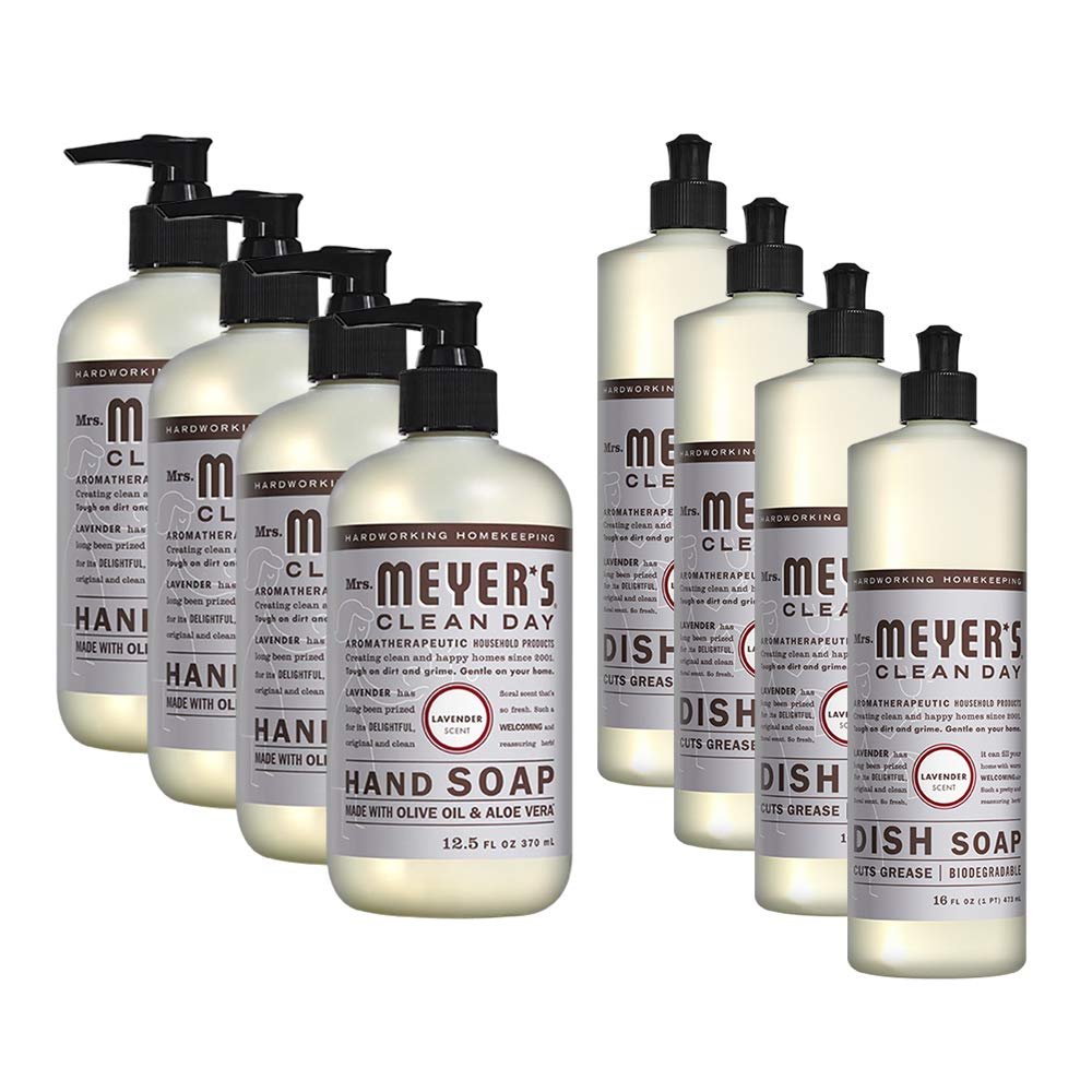 Liquid Hand Soap and Liquid Dish Soap Combo 4 Packs Liquid Hand Soap 12.5 Fl oz & 4 Packs Dish Soap 16 Fl oz, Lavender Scent