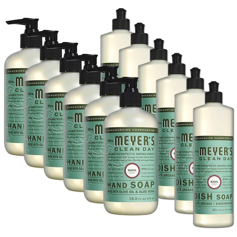 Liquid Hand Soap and Liquid Dish Soap Combo 6 Packs Liquid Hand Soap 12.5 Fl oz & 6 Packs Dish Soap 16 Fl oz, Basil Scent