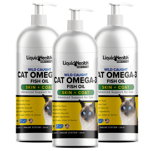 Liquid Health Pets Purr-Fection Omega 3 Fish Oil for Cats - Liquid Omega 3 for Cats with EPA+DPA+DHA, Cat Omega 3 Supplement May Reduce Itching, Support Joint, Immunity, Brain, Heart Health (3pack)