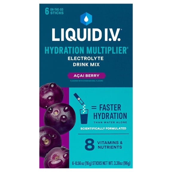Liquid I.V. Acai Berry Hydration Multiplier Powdered Electrolyte Drink Mix, 6 cCount Packets