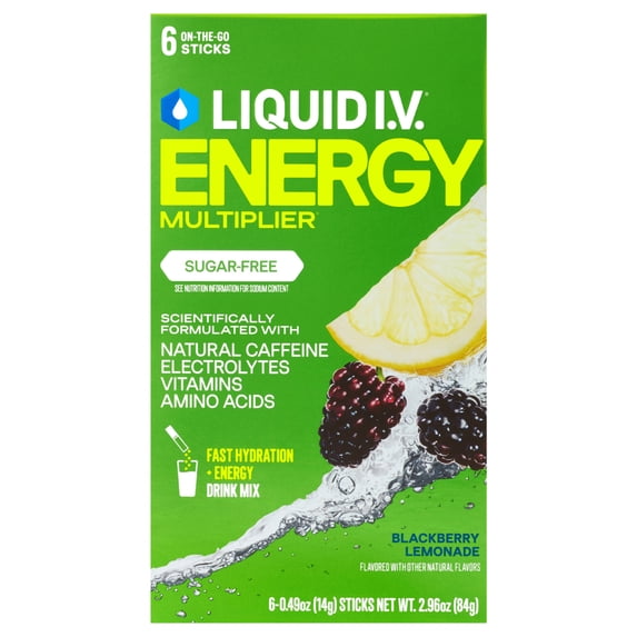Liquid I.V.® Blackberry Lemonade Sugar-Free Hydration Multiplier® +Energy Electrolyte Powder 6 Count Packets Drink Mix