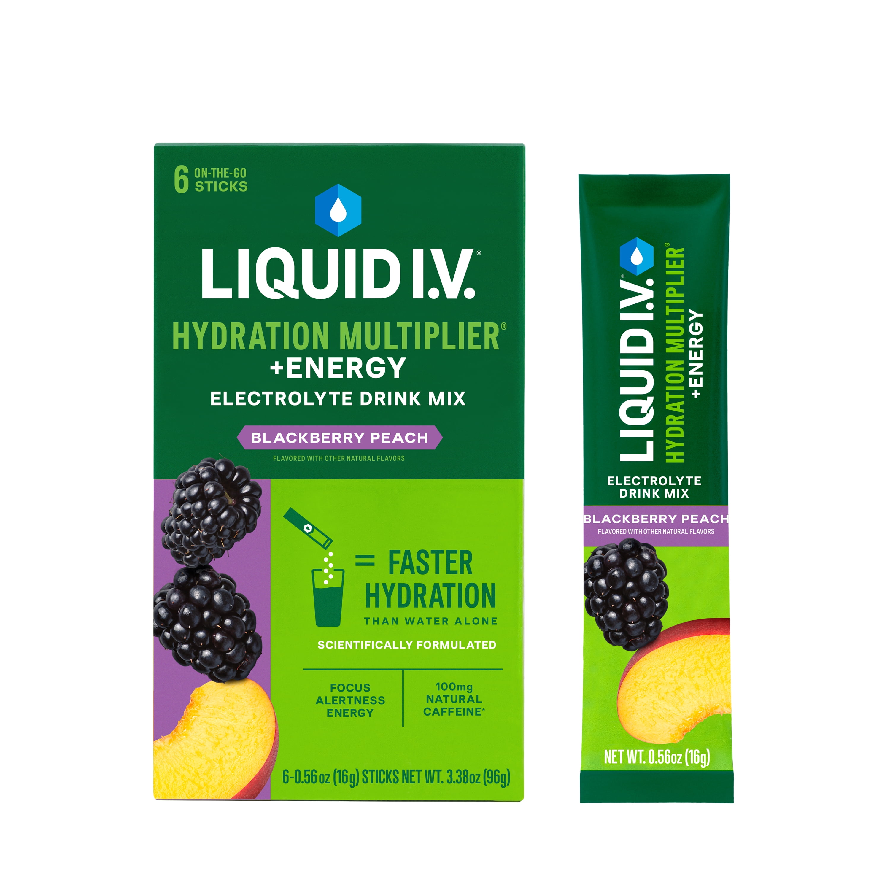 Liquid I.V. Blackberry Peach Hydration Multiplier +Energy Powdered Electrolyte Drink Mix, 6 Ct Packets