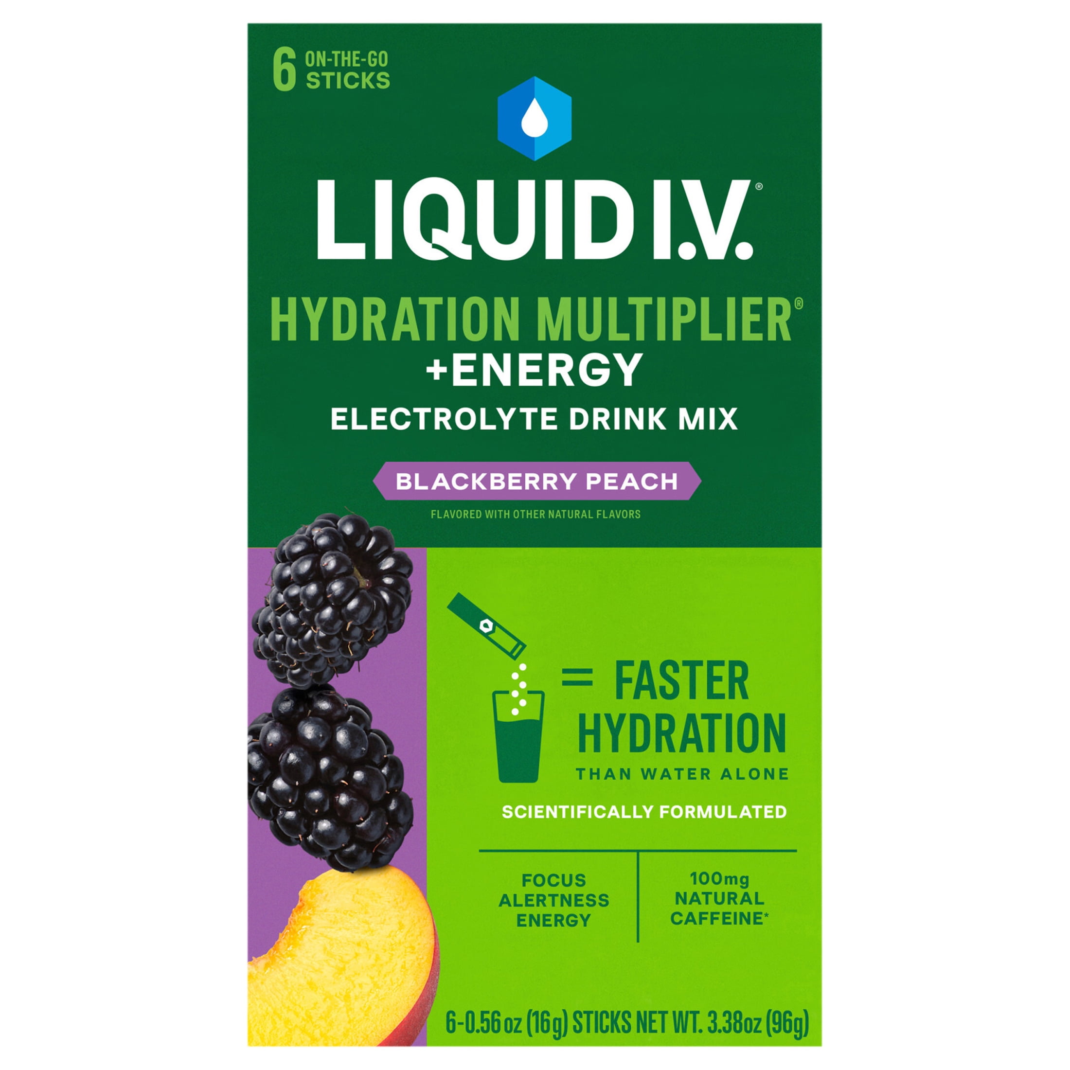 Liquid I.V.® Hydration Multiplier® Electrolyte Blackberry Peach +Energy Powder Drink Mix, 6 Count Packets