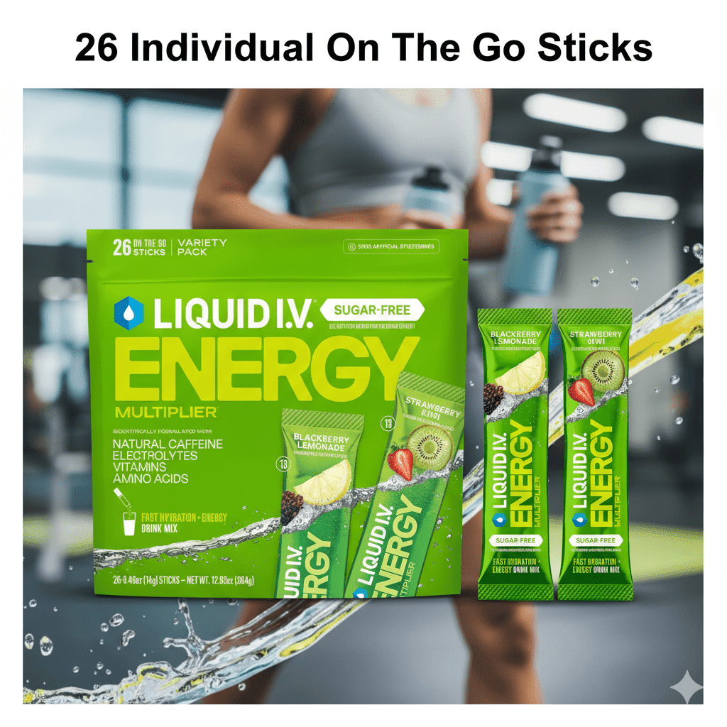 Liquid I.V. Energy Multiplier, 26 Individual Serving Stick Packs