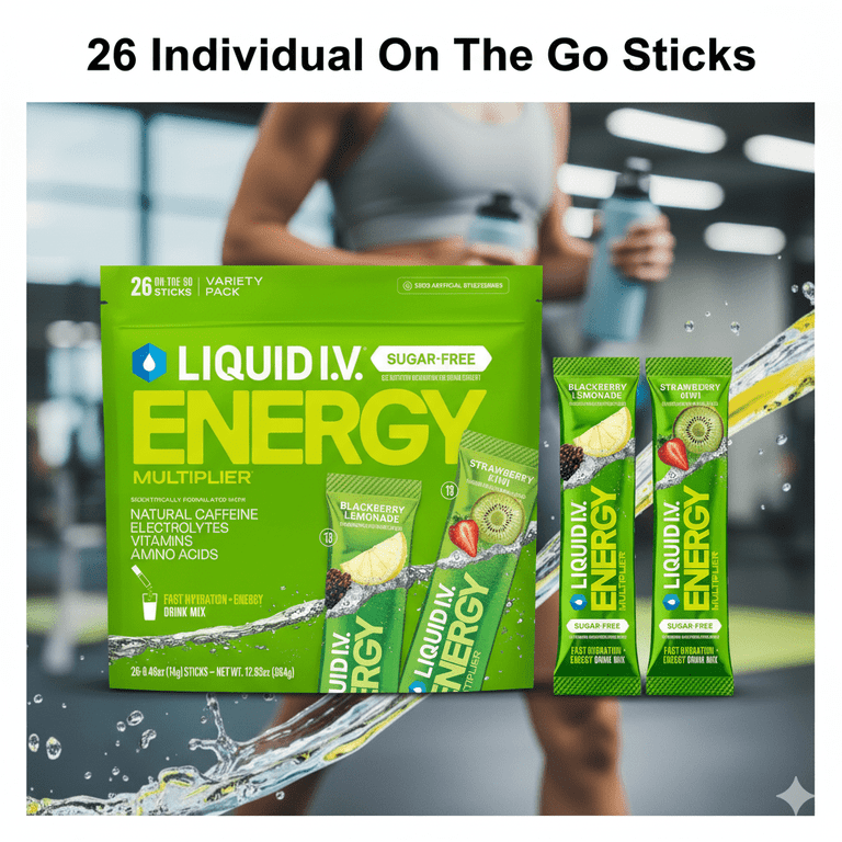 Liquid I.V. Energy Multiplier, 26 Individual Serving Stick Packs