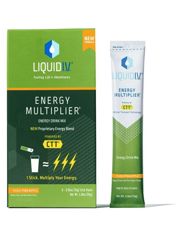 Liquid I.V. Energy Multiplier Energy Powder Packet Drink Mix, Yuzu Pineapple, 6 Ct