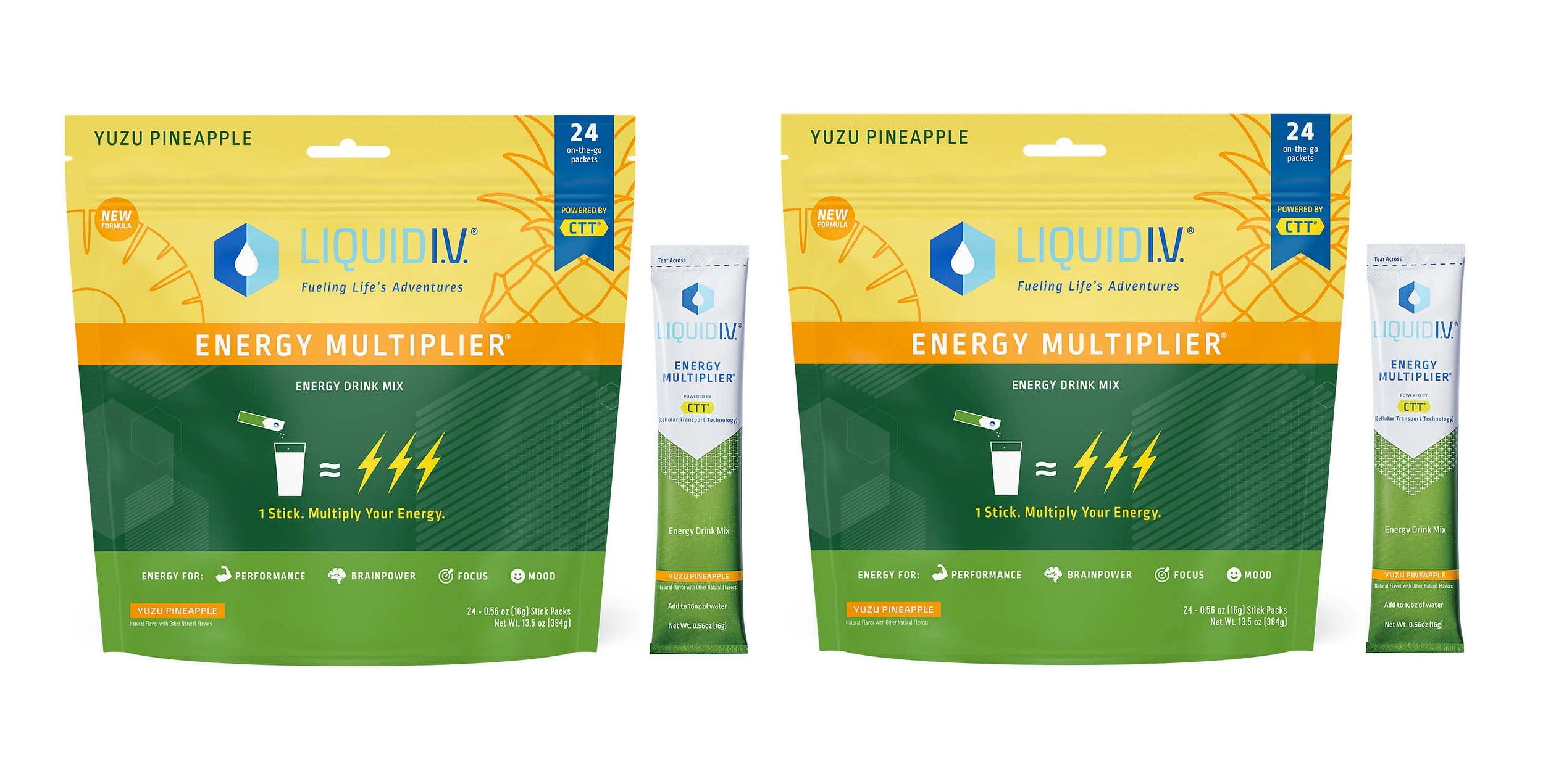 Liquid I.V. Energy Multiplier Yuzu Pineapple, 24 Individual Serving Stick  Packs in Resealable Pouch