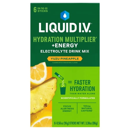 Liquid I.V.® Yuzu Pineapple Hydration Multiplier® +Energy Electrolyte Powder Drink Mix, 6 Count Packets