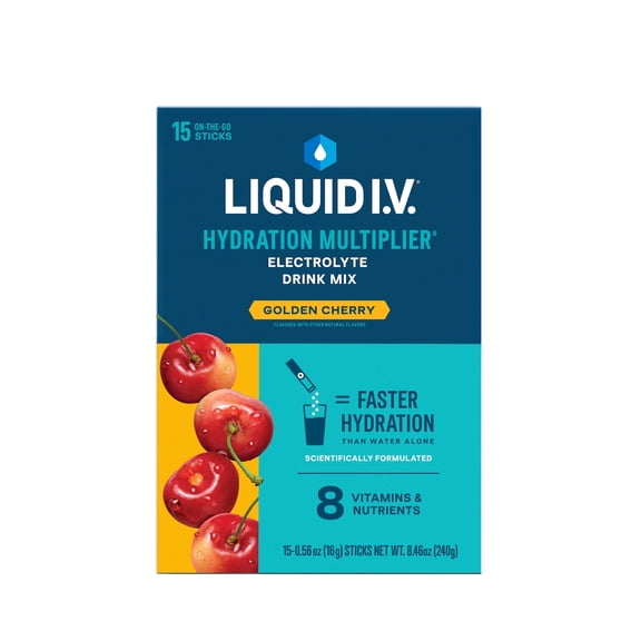 Liquid I.V. Golden Cherry Hydration Multiplier Powdered Electrolyte Drink Mix, 15 Count Packets