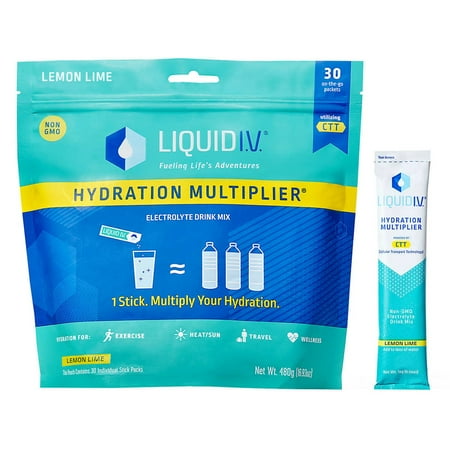 Liquid I.V. Hydration Multiplier, 30 Individual Serving Stick Packs in Resealable Pouch (Lemon Lime Flavor)
