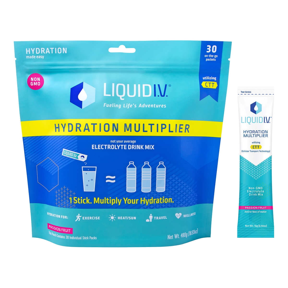 Passion Fruit Liquid I.V. Hydration Multiplier .56 oz. Packets - 8 / Box -  Candy Favorites