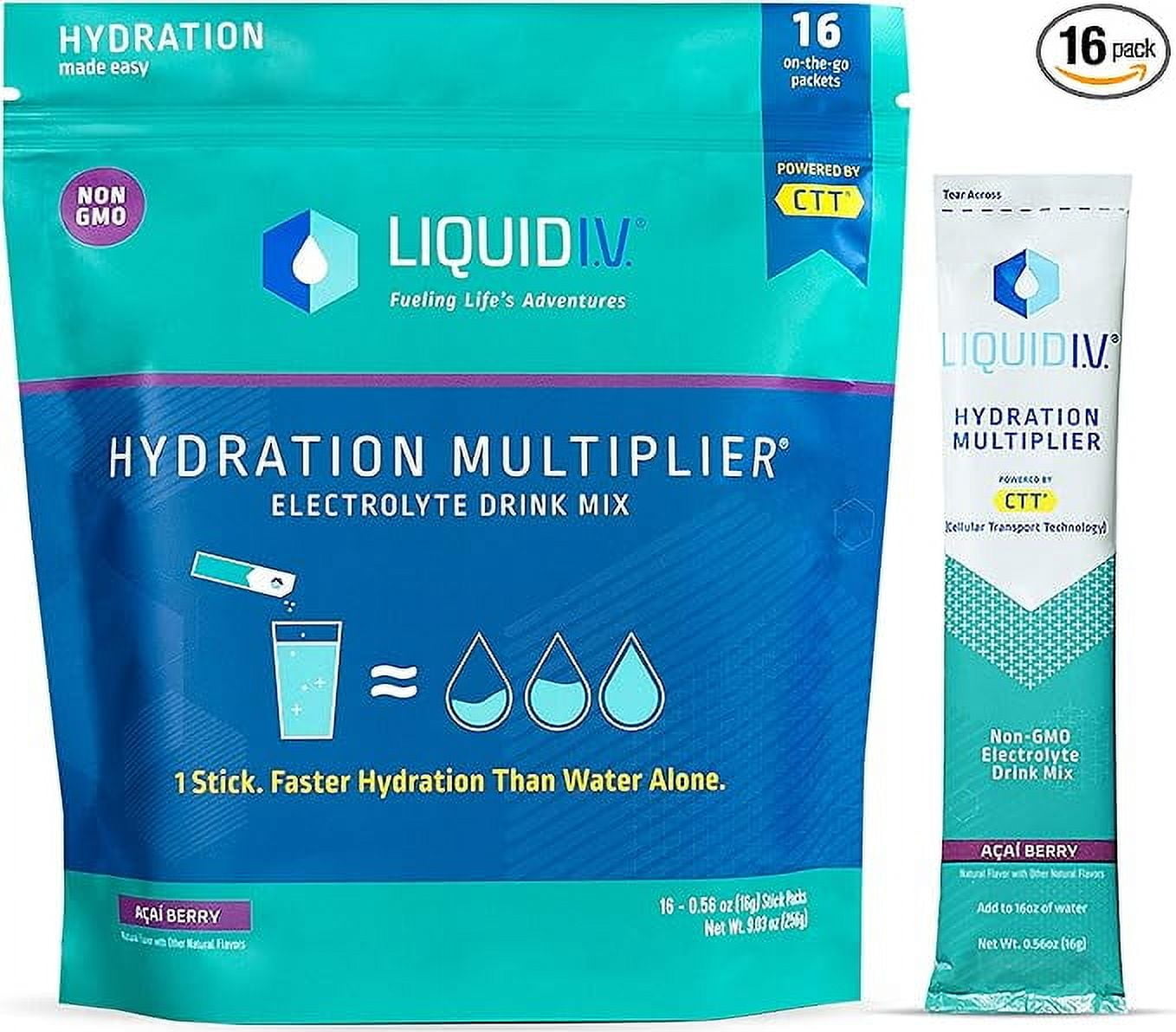 Liquid I.V. Hydration Multiplier - Acai Berry - Hydration Powder Packets | Electrolyte Drink Mix | Easy Open Single-Serving Stick | Non-GMO | 16 Sticks