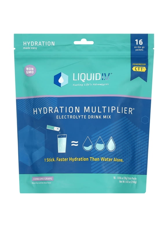 Liquid I.V. Hydration Multiplier - Concord Grape - Hydration Powder Packets | Electrolyte Drink Mix | Easy Open Single-Serving Stick | Non-GMO | 16 Sticks