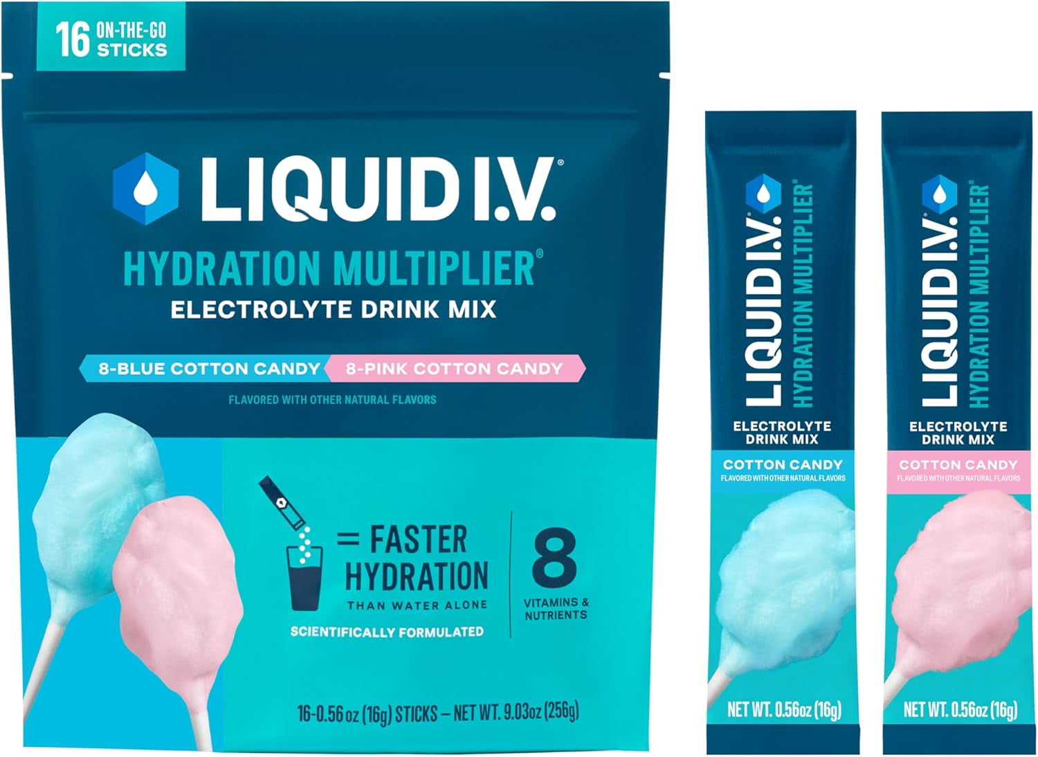 Liquid I.V. Hydration Multiplier - Cotton Candy | Electrolyte Powder Drink Mix | 1 Pack (16 Servings)