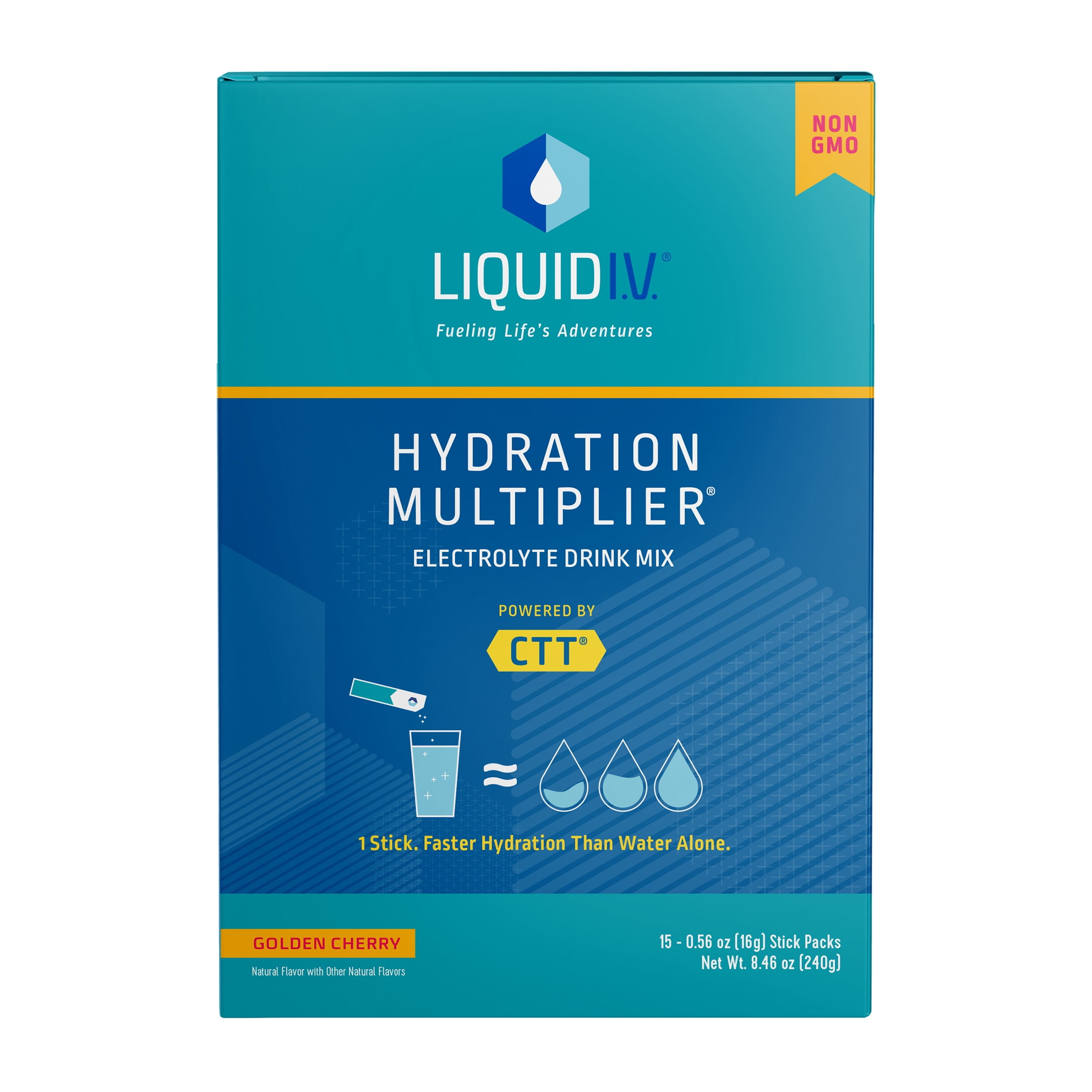 Liquid I.V. Hydration Multiplier Electrolyte Powder Packet Drink Mix,  Golden Cherry, 15 Ct