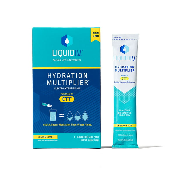 Liquid I.V. Hydration Multiplier Electrolyte Powder Packet Drink Mix, Lemon Lime, 6 Ct