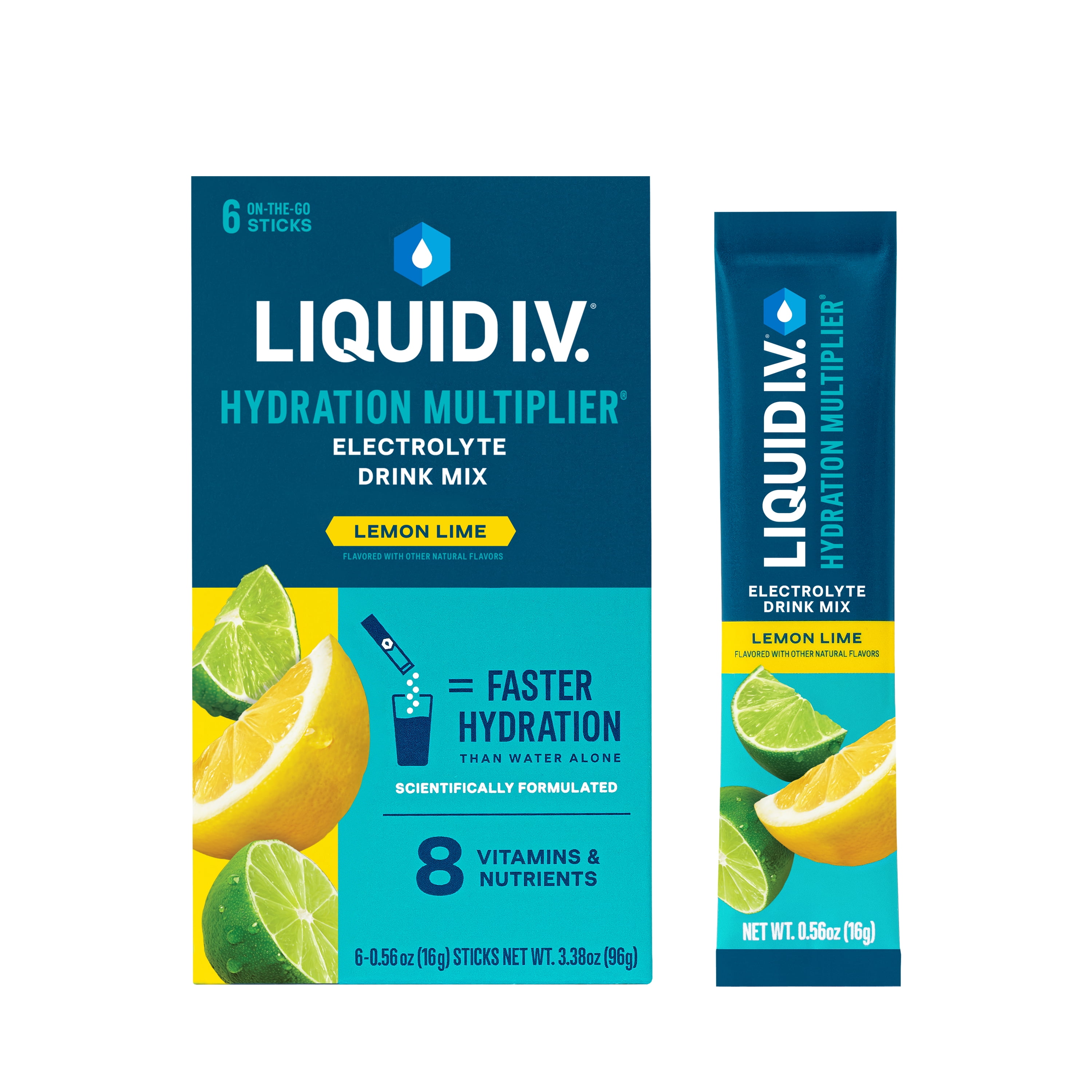 Liquid I.V. Lemon Lime Hydration Multiplier Powdered Electrolyte Drink Mix, 6 Count Packets