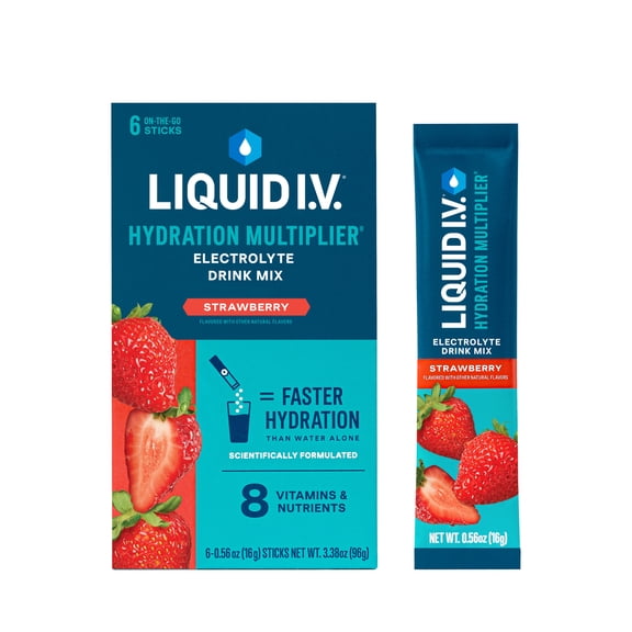 Liquid I.V. Strawberry Hydration Multiplier Powdered Electrolyte Drink Mix, 6 Count Packets