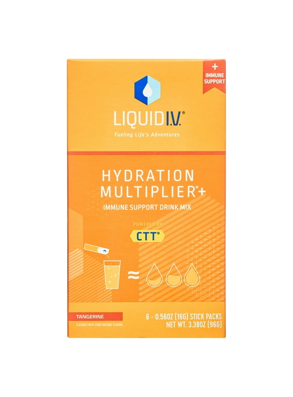 Liquid I.V. Hydration Multiplier+ Immune Support Electrolyte Powder Packet Drink Mix, Tangerine, 6 Ct