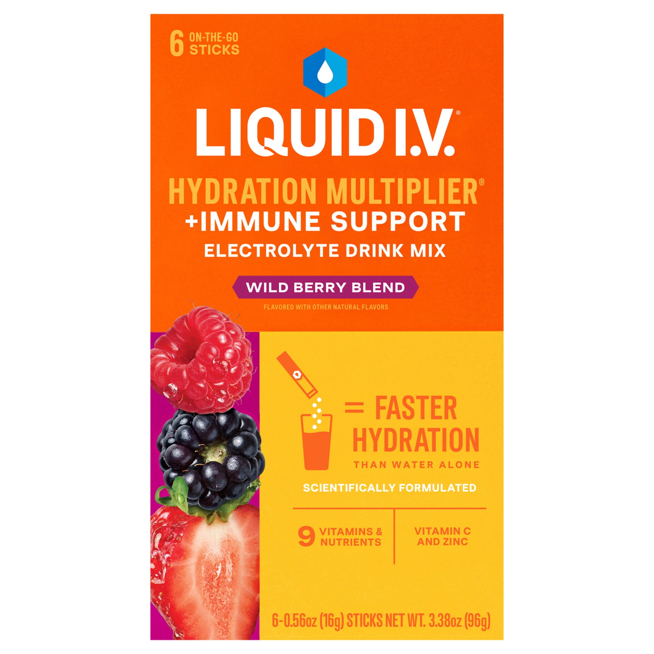 Liquid I.V.® Wild Berry Blend Hydration Multiplier® +Immune Support Electrolyte Powder Drink Mix, 6 Count Packets