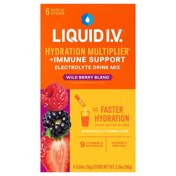 Liquid I.V. Wild Berry Blend Hydration Multiplier +Immune Support Electrolyte Powder Drink Mix, 6 Count Packets