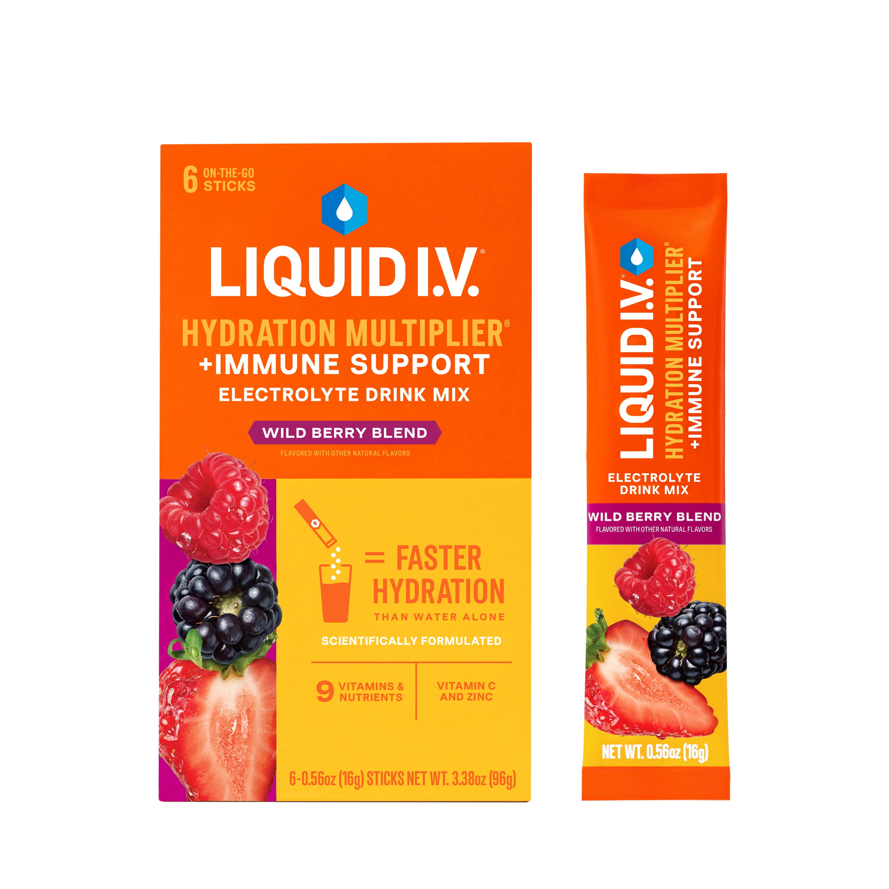 Liquid I.V. Hydration Multiplier + Immune Support, Electrolyte Powder Packet Drink Mix, Wild Berry, 6 CT