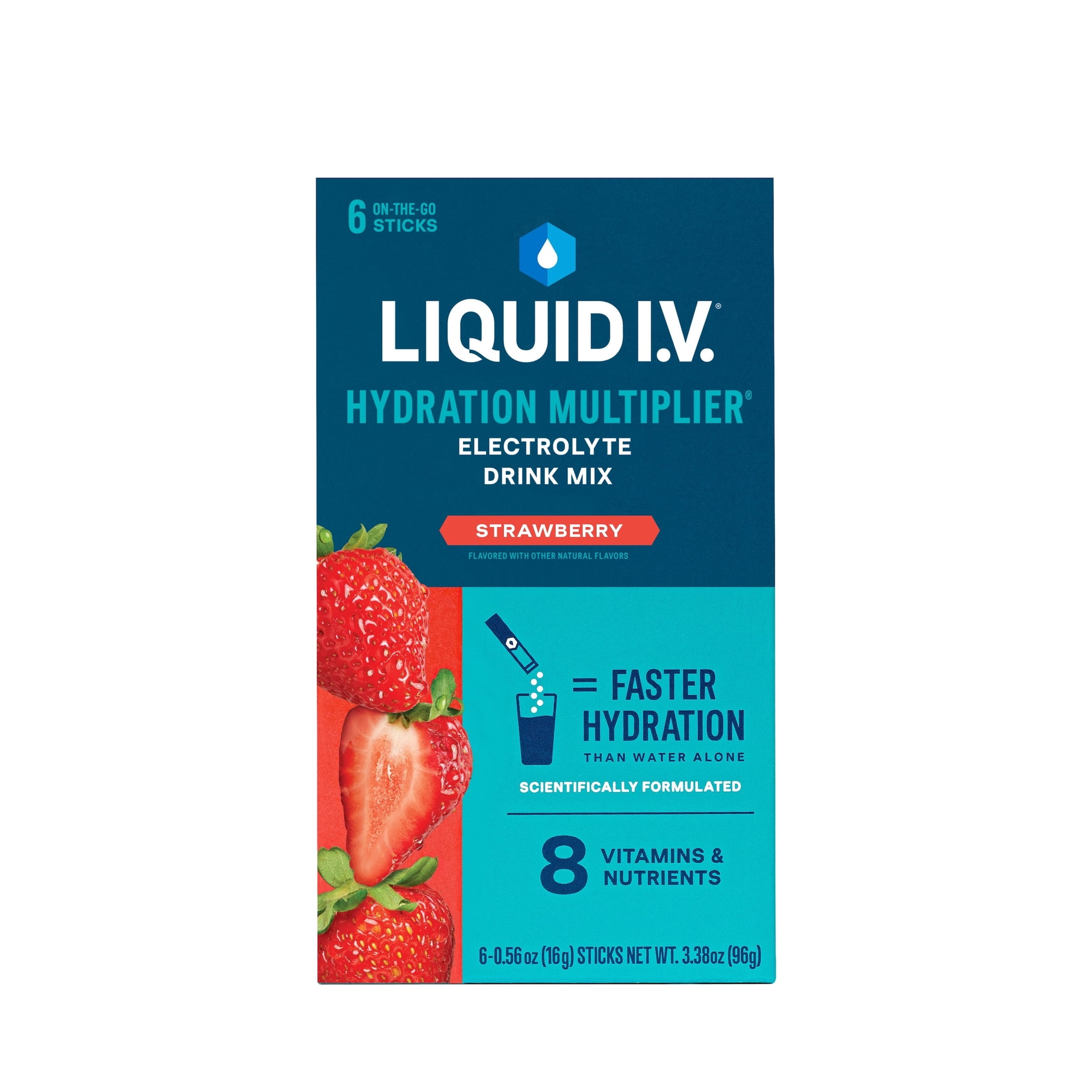 Liquid I.V. Strawberry Hydration Multiplier Powdered Electrolyte Drink Mix, 6 Count Packets
