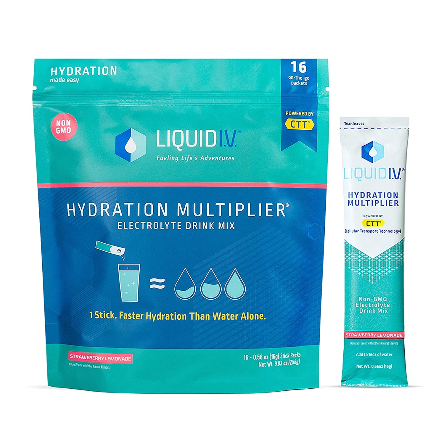Liquid I.V. Hydration Multiplier - Strawberry Lemonade - Hydration Powder Packets | Electrolyte Drink Mix | Easy Open Single-Serving Stick | Non-GMO |16 Sticks