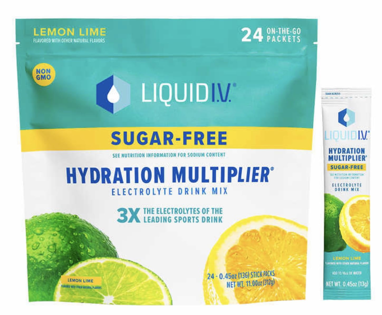 Liquid I.V. Hydration Multiplier, Sugar Free Lemon Lime (24 Individual
