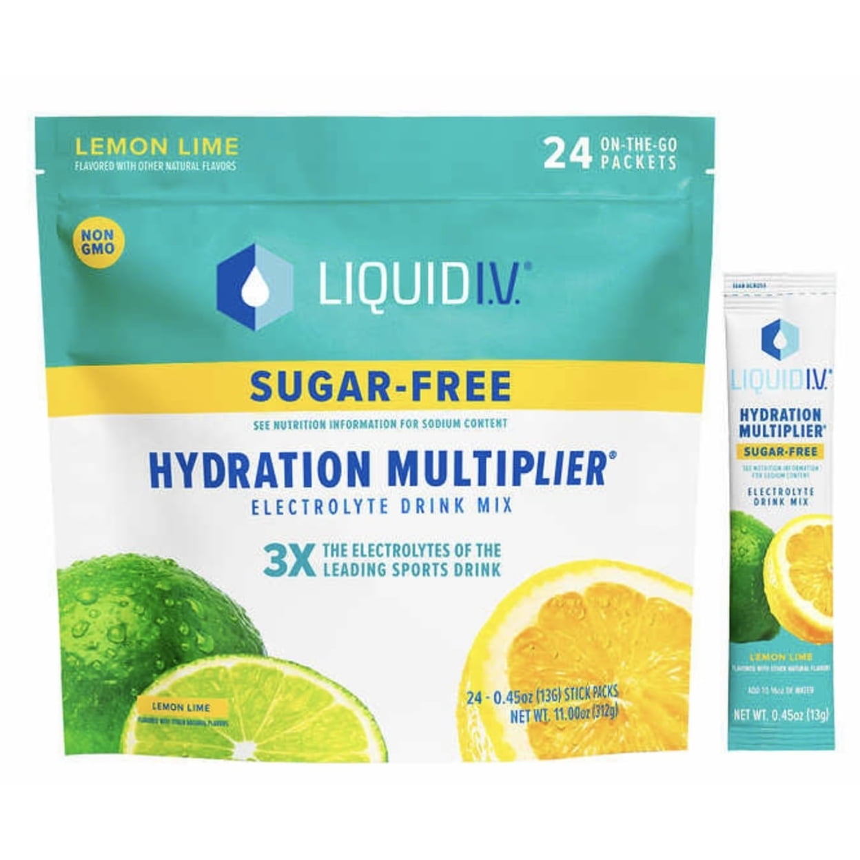 Liquid I.V. Hydration Multiplier, Sugar Free Lemon Lime (24 Individual