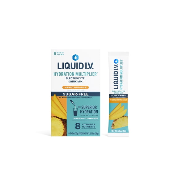 Liquid I.V. Mango Pineapple Sugar-Free Hydration Multiplier Powdered Electrolyte Drink Mix, 6 Count Packets