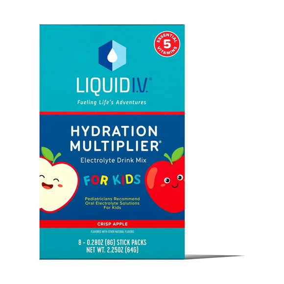 Liquid I.V. Hydration Multiplier for Kids, Electrolyte Powder Packet Drink Mix, Apple, 8 Ct