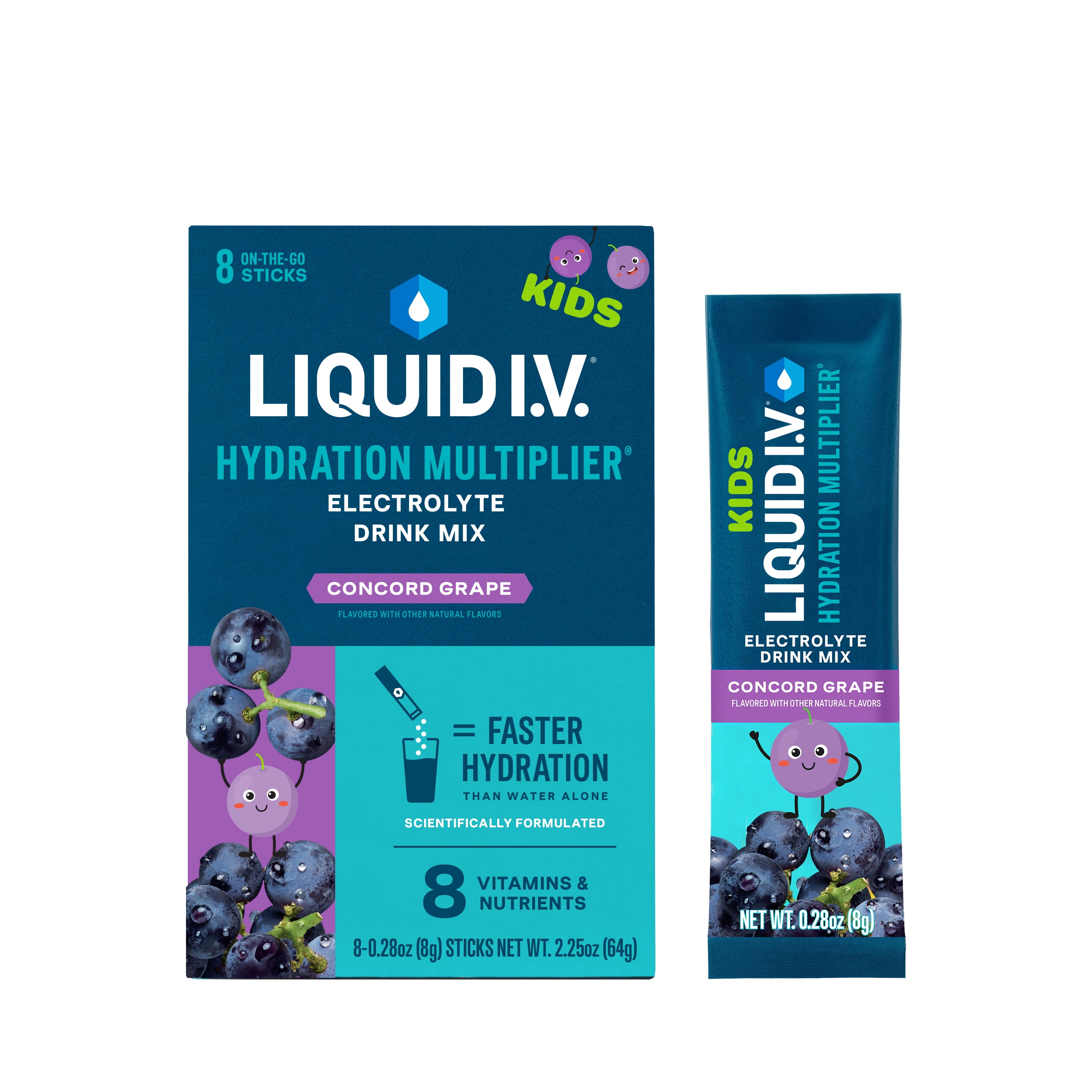 Liquid I.V. Concord Grape Hydration Multiplier for Kids Powdered Electrolyte Drink Mix, 8 Count