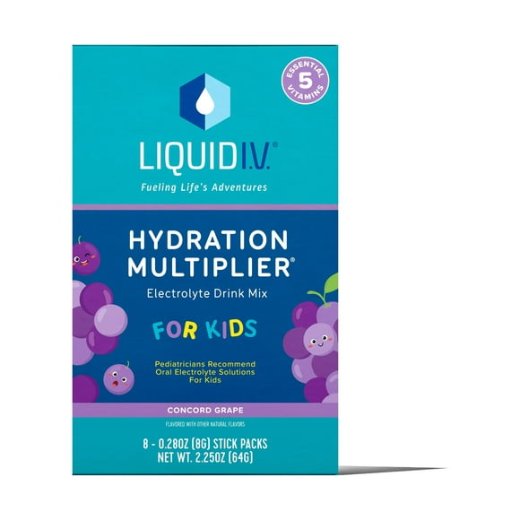 Liquid I.V. Hydration Multiplier for Kids, Electrolyte Powder Packet Drink Mix, Concord Grape, 8 Ct