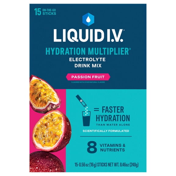 Liquid I.V. Passion Fruit Hydration Multiplier Powdered Electrolyte Drink Mix, 15 Count Packets