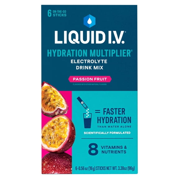 Liquid I.V. Passion Fruit Hydration Multiplier Powdered Electrolyte Drink Mix, 6 Count Packets