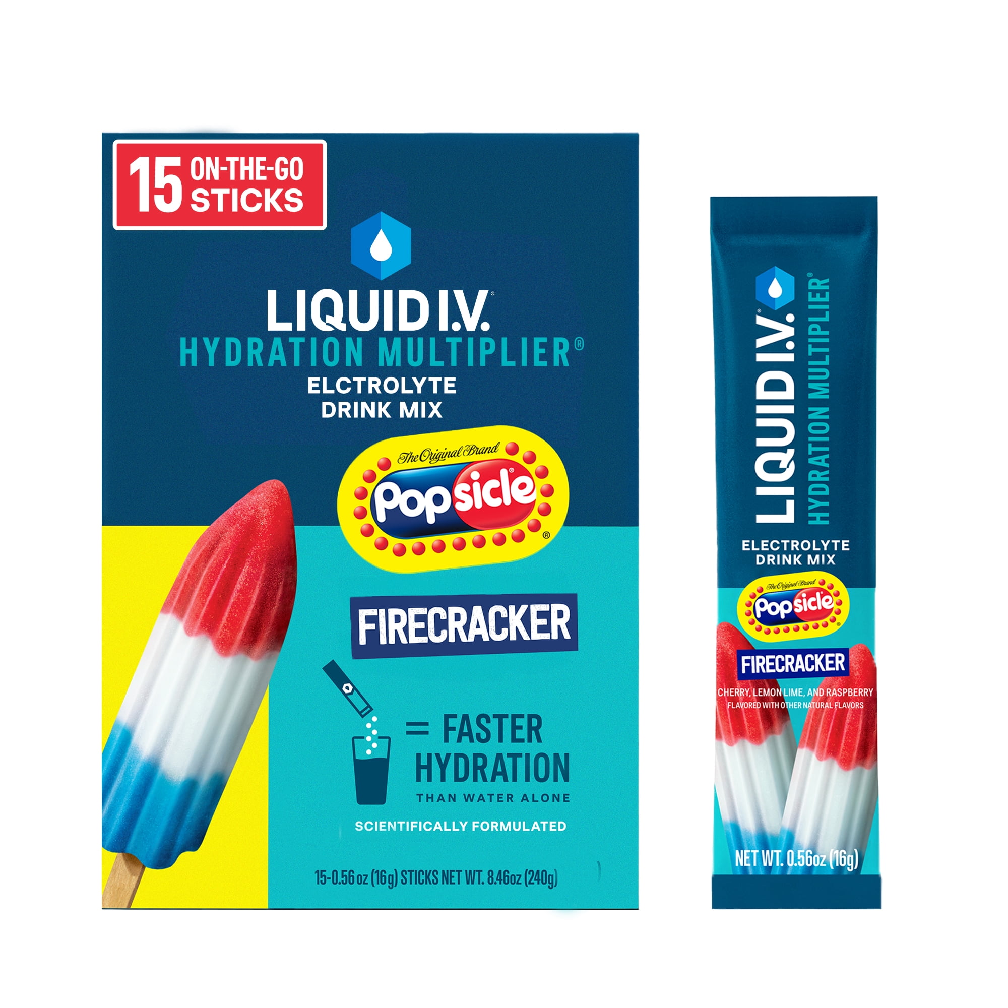 Liquid I.V. Popsicle Firecracker Hydration Multiplier Powdered Electrolyte Drink Mix, 15 Ct Packets