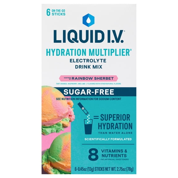 Liquid I.V. Rainbow Sherbet Hydration Multiplier Sugar-Free Electrolyte Powder Drink Mix, 6 Count Packets