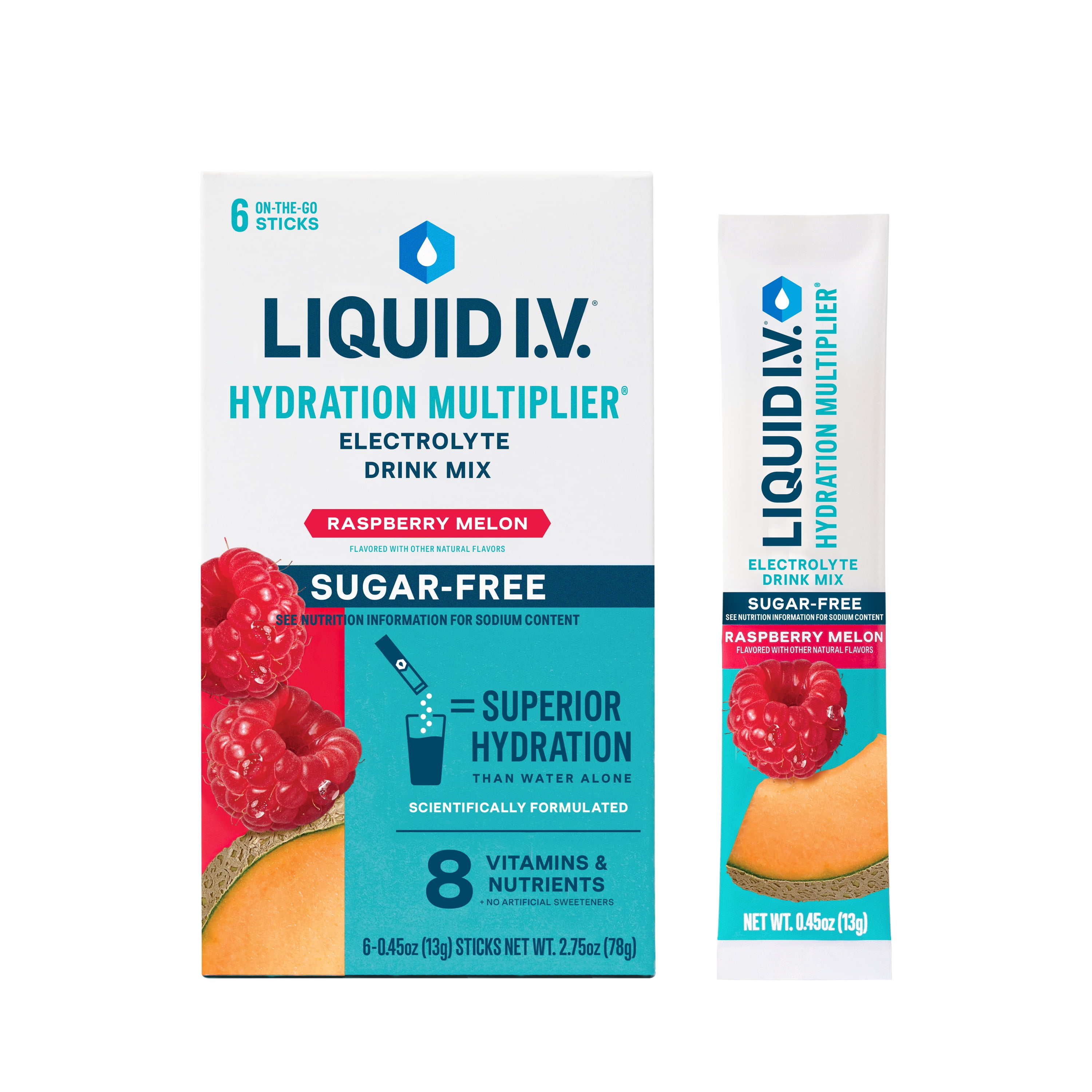 Liquid I.V. Raspberry Melon Sugar-Free Hydration Multiplier Powdered Electrolyte Drink Mix, 6 Count Packets