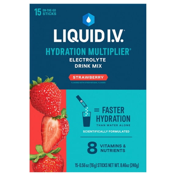 Liquid I.V. Strawberry Hydration Multiplier Powdered Electrolyte Drink Mix, 15 Count Packets