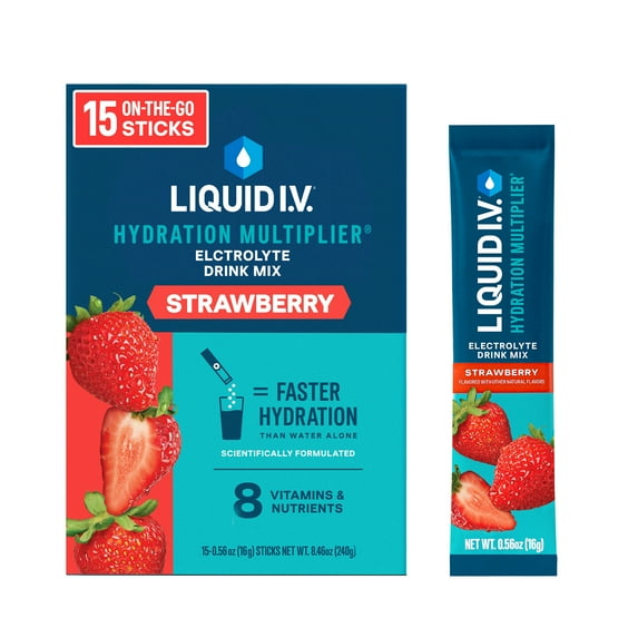 Liquid I.V.® Strawberry Hydration Multiplier® Powdered Electrolyte Drink Mix, 15 Count Packets