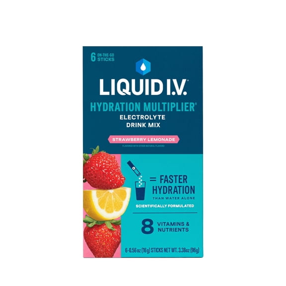 Liquid I.V. Strawberry Lemonade Hydration Multiplier Powdered Electrolyte Drink Mix, 6 Count Packets